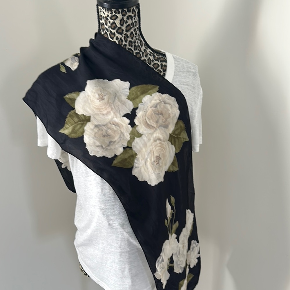 Floral Black and White Scarf